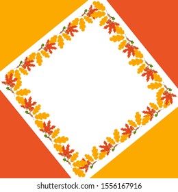 Fall template. Bright colourful autumn leaves on vertical white background. You can place your text in the center.