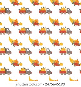 Patrón de acción de gracias de otoño con hojas y plantas de otoño, animales. Lindo diseño de tela. Día de Acción de Gracias fondo sin fisuras en colores tradicionales para ropa, textiles, papeles de envoltura. Lindos Elementos.