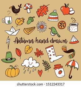 FAll theme set. Autumn Hand Drawn Doodle Line