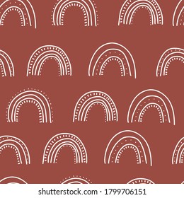 Fall themed doodle vector seamless pattern. Linear hand drawn rainbows. Ideal for branding, packaging design, all kind of textile, clothing, prints, scrap booking, web banners and backgrounds