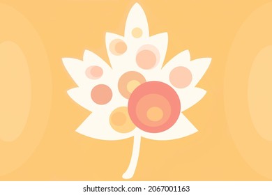 Caer en el fondo naranja con hojas blancas y círculos en colores pastel.