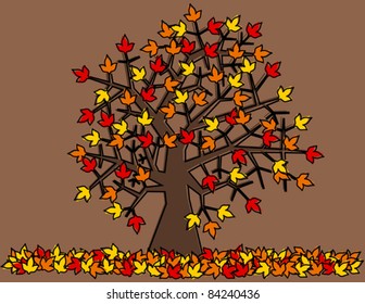 Fall Tree with Colorful Leaves - Retro Style Vector Illustration. (high resolution JPEG also available).