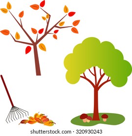 Fall Tree Vector, Foliage, Rake Vector