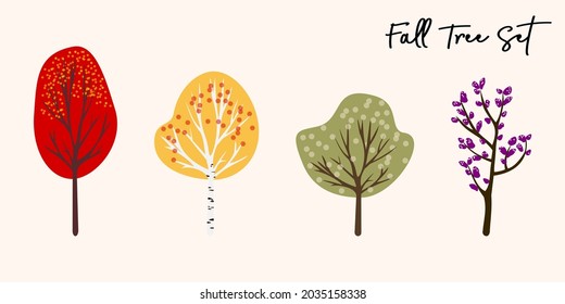 Fall trees, autumn set of vector illustrations of modern trees