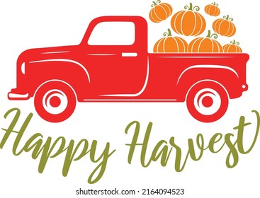 Fall truck Happy Harvest Isolated Vector file Halloween 