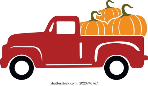 Fall truck with pumpkin svg vector Illustration isolated on white background.Happy fall truck shirt design. Pumpkin truck for autumn shirt design. Fall sublimation. Hello autumn truck with pumpkin svg