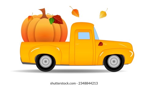 Fall truck with pumpkin svg vector Illustration isolated on white background.Happy fall truck shirt design. Pumpkin truck for autumn shirt design. Fall sublimation. Hello autumn truck with pumpkin svg svg