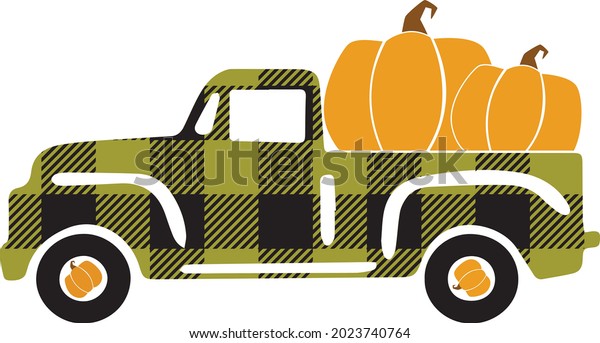 Fall truck with pumpkin svg vector Illustration\
isolated on white background.Happy fall truck shirt design. Pumpkin\
truck for autumn shirt design. Fall sublimation. Hello autumn truck\
with pumpkin svg