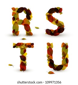 Fall Vector alphabet letters / font made from colorful leafs