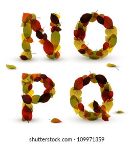 Fall Vector alphabet letters / font made from colorful leafs