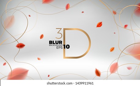 Fall vector design. Luxury abstract background with red leaves and golden frame elegant decoration.