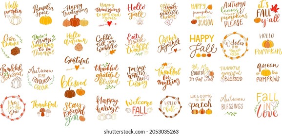Fall Vector Set, Autumn Quote Bundle, Cute Fall Illustrations Collection. Autumn Quotes Bundle Svg.