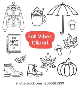 Fall Vibes Clipart - Cozy Autumn Doodle Vector Set