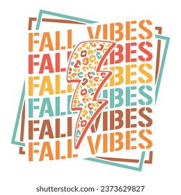 Fall Vibes design with leopard lightning bolt and colorful wavy text for autumn season