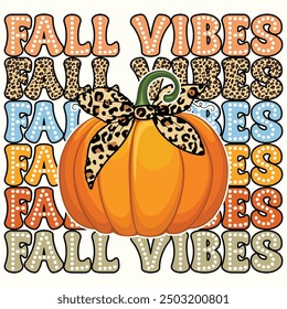 Fall Vibes, Pumpkin Leopard Graphic, Fall Autumn Groovy Design for Tshirt, Banner, Poster, Background