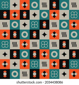 Fall vibes seamless pattern design - flat geometry texture illustration