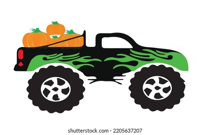 Fall Vintage Truck Set with Pumpkins Vector Illustration on White,Fall Vintage Truck,Car or Automotive Clipar Black Split