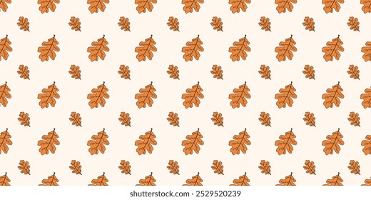 Fall wallpaper vector print template design. Seamless pattern with dry orange oak leaves. Autumn vector ornament can used fabric t-shirt bed linen print. EPS 10