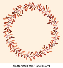 Fall Wild Forest Foliage and Berries Vector Wreath Round Frame. Blueberry Twigs. Thanksgiving Festive Placement Print. Festive Botanical Design