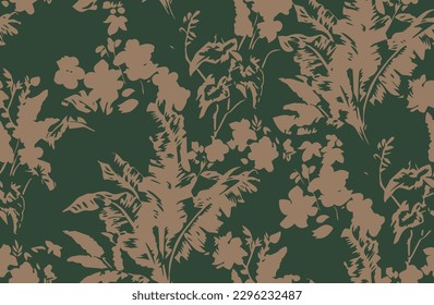 Cae los colores del invierno flores de nueva moda.  Resumen Pintura Digital Plantas de prado, hojas, hojas y pequeñas daisy Silhouettes florales Patrón aislado Fondo perfecto para textiles y decoración 