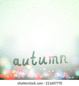 Fall word written on Sweaty Window