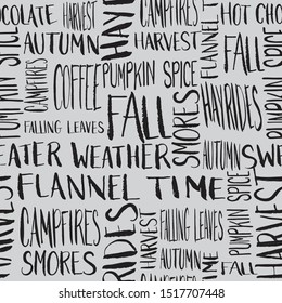 Fall Words Seamless Repeat Pattern - Fall, Smores, Hay Rides, Pumpkin Spice, Coffee, Autumn, Harvest, Sweater Weather, Flannel, Camp Fires