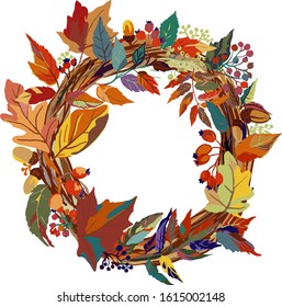 Fall wreath vector colorful illustration.