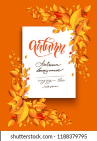 Fall yellow leaves decoration. Autumn vector illustration for design banner, ticket, leaflet, card, poster and so on