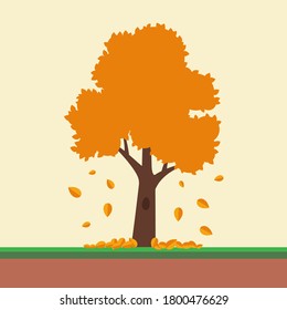 in the fall, yellow leaves fall from the trees to the ground. flat vector illustration
