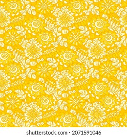 Fall yellow marigold flowers seamless pattern for background, fabric, textile, wrap, surface, web and print design. Background autumn floral textile vector tile rapport. 