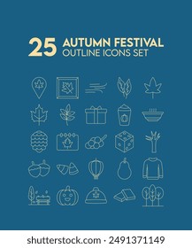 Fall-Autumn Line Icons: Enhance your projects with 25 elegant line icons featuring leaves, pumpkins, acorns, and more. Perfect for adding a touch of fall charm to your digital and print designs.
