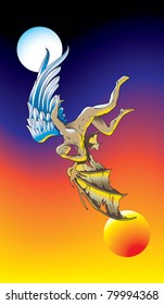 Fallen angel, fall from heaven to hell, philosophical concept, vector illustration