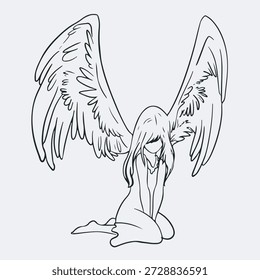 fallen angel . hand drawn. simple. vector illustrations