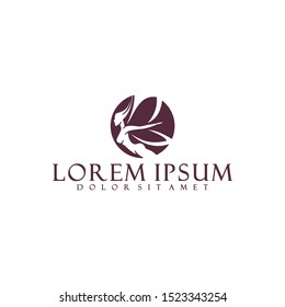 Fallen angel logo template with fairy wing and circle shape symbol in flat design monogram illustration