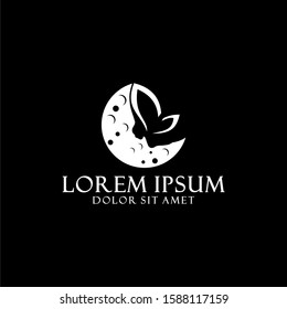 Fallen angel logo template with moon and woman wing silhouette illustration in flat design monogram symbol