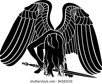 Fallen angel with sword. revenge symbol