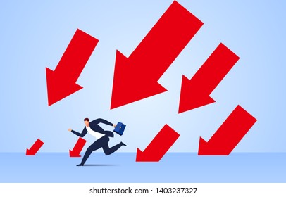 Fallen arrow and businessman running