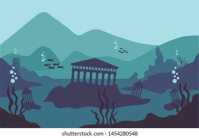 fallen atlantis flat vector illustration