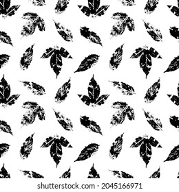 hojas de otoño caídas vectores sellos de patrón sin fisuras de pintura de hojas naturales en papel. fondo para tejidos, impresiones, embalajes y postales