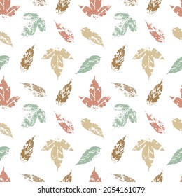 fallen autumn leaves vector seamless pattern stamps of natural leaves paint on paper. background for fabrics, prints, packaging and postcards