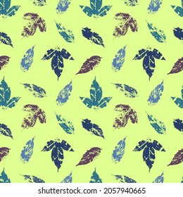 fallen autumn leaves vector seamless pattern stamps of natural leaves paint on paper. background for fabrics, prints, packaging and postcards