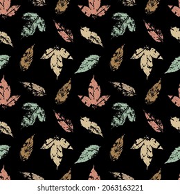 fallen autumn leaves vector seamless pattern stamps of natural leaves paint on paper. background for fabrics, prints, packaging and postcards