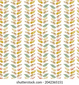 fallen autumn leaves in vertical rows vector seamless pattern of stamps of natural leaves paint on paper. background for fabric, prints, packaging and postcards