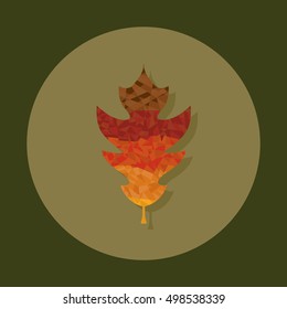 Fallen autumn  oak leaf,  vector flat icon over circle background