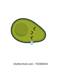 Fallen avocado sad expression with tear. Cute vector illustration.