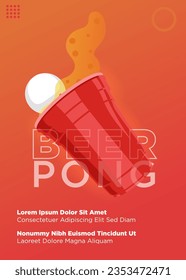 fallen beer glass with ball inside for beer pong poster template. minimalist modern style poster vector 