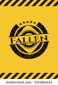 Fallen black grunge emblem inside yellow warning sign. Vector Illustration. Detailed.