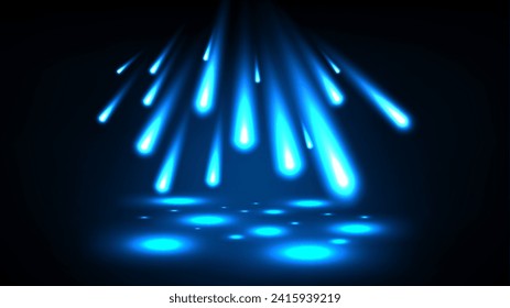 Fallen Blue Comet on Dark Background. Vector Illustration
