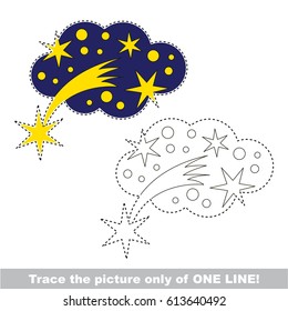 Fallen Comet Star to be traced only of one line, the tracing educational game to preschool kids with easy game level, the colorful and colorless version.