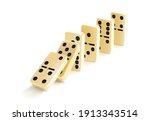 Fallen domino tiles raw. Realistic vector domino effect. Graphic illustration isolated on white background. White bones board game.